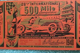 VINTAGE 1940 INDY 500 TICKET STUB 28TH ANNUAL 500 MILE INDIANAPOLIS 500 RACE 2