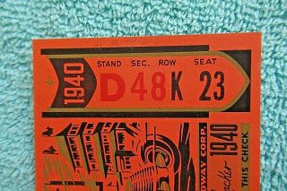 VINTAGE 1940 INDY 500 TICKET STUB 28TH ANNUAL 500 MILE INDIANAPOLIS 500 RACE 3