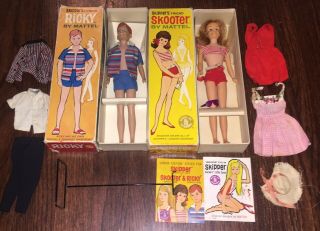 Vintage 1963 Ricky & Skooter Mattel Dolls & Clothes Rare In Boxes