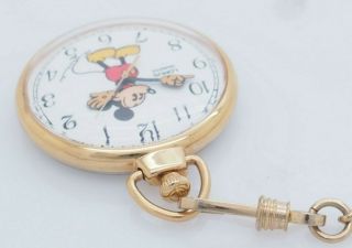 Vintage LORUS Quartz MICKEY MOUSE Gold Plated Pocket Watch w/Chain; Y131 - 0080D 3