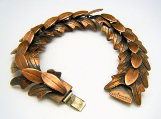 Vintage Signed Rebajes Copper Leaf Foliate Link Bracelet