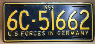 Vintage 1956 U.  S.  Forces In Germany Black & Yellow Steel License Plate 6c - 51662