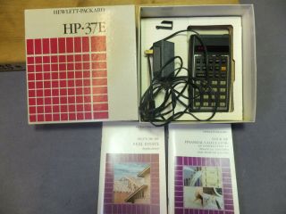 Vintage Hp - 37e Calculator W/ Ac Adapter Box And 2 Booklets