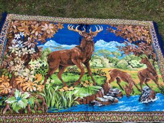 Vintage Plush Velvet Tapestry Carpet Wall Hanging Elk Deer Huge Delivery
