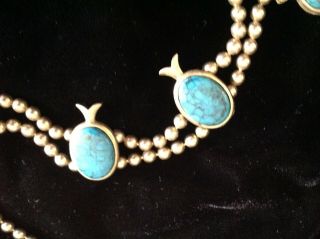 VINTAGE TURQUOISE SILVER SQUASH BLOSSOM NECKLACE 3
