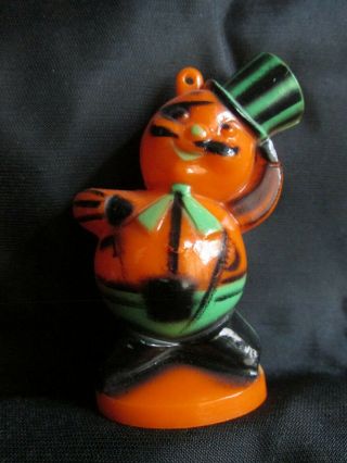 Vintage Halloween Rosbro Hard Plastic Pirate Cat With Top Hat Candy Holder 1950s
