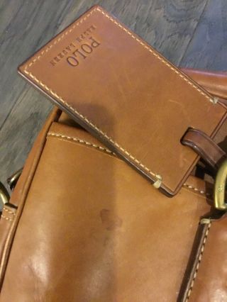 Polo Ralph Lauren Vintage Shoulder Leather Bag Travel Tote Messenger Tan 4