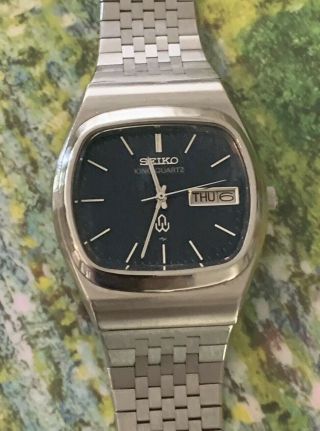 Vintage Seiko 5856 - 5010 King Quartz Blue Dial Mens Watch,  Kq Bracelet,