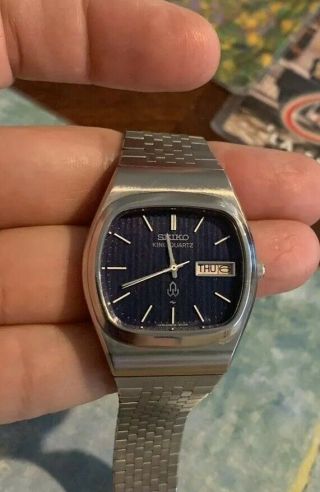 Vintage Seiko 5856 - 5010 King Quartz Blue Dial Mens Watch,  KQ Bracelet, 2