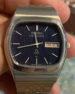 Vintage Seiko 5856 - 5010 King Quartz Blue Dial Mens Watch,  KQ Bracelet, 3