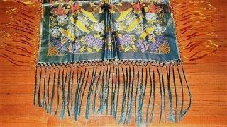 Vtg Ww2 Teal Blue Gold White Taj Mahal Style Tablecloth Piano Shawl Fringe Unuse