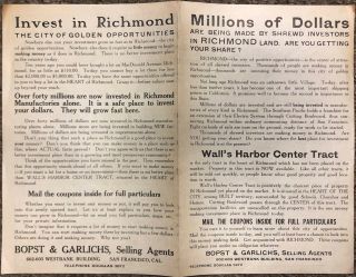 Vintage c1910 Wall ' s Harbor Center Tract,  Richmond California Flyer Real Estate 2