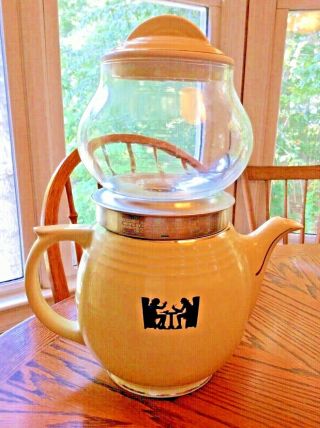 Rare Vintage Tavern Silhouette Coffee Pot & Dripper Five Band By Hall China