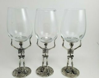 Pottery Barn Vintage Look Skeleton Wine Glasses S/ 3 9.  25 " 2468