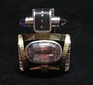Rare Fine Modernist Studio Industrial Rishar Silver 14k Amethyst Gemstone Ring