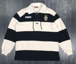 Vintage 90s Kappa Mens Juventus Lace Up Shirt | Retro Football | Medium M White