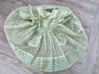 Vintage 1950s Baby Girls Flocked Green Sheer Party Dress Daddy 