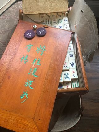 Vintage Boxed Mahjong Mah Jong Bone & Bamboo 152 Tiles With Booklet