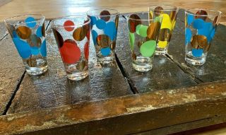 Vintage Russel Wright Eclipse Set Of 6 Cocktail Glasses Polkadots - Mcm Tumblers