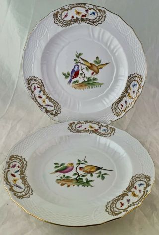 Decorative Plate Chelsea House Hand Painted Birds Insects Gold Rim Pair