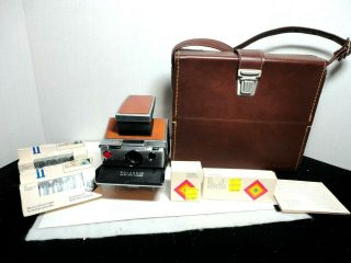 Vtg Polaroid Sx - 70 Land Camera W/ Flash Bars,  2 Accessories & Carrying Case Vgc