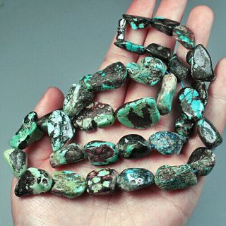 399.  2ct 100 Natural Intact Antique Spiderweb Turquoise Bead Necklace Mckm317