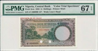 Central Bank Nigeria 5 Shillings 1958 Color Trial Specimen,  Rare Pmg 67epq