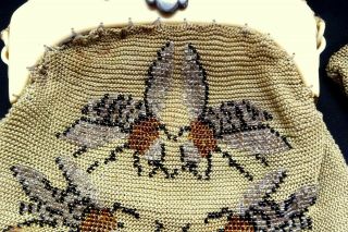 Vintage Bee Bag Purse Art Deco Beaded French Faux Tortoise Cream Cellulo Frame 3