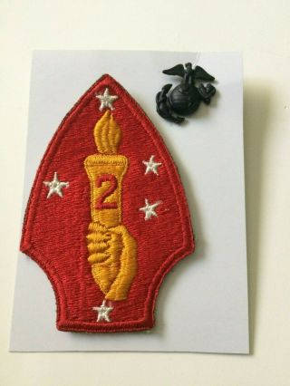 U.  S.  2nd Marine Division Colored Patch Wwii And Marine Collar Insignia