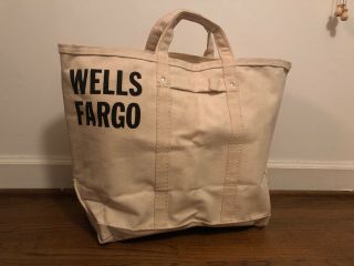 Wells Fargo Large Zippered Heavy Canvas Money Bag Bank Bag Vintage Rare