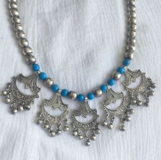 Vintage Silver Necklace Floral Boho Middle Eastern