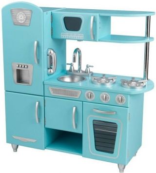 Kitchen Play Set Vintage Blue Pretend Playing Cordless Phone Removable Sink
