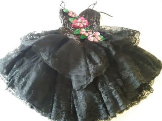 Vintage Black 80s Lace Dress Size 4 Sequins Ful Tiered Prom