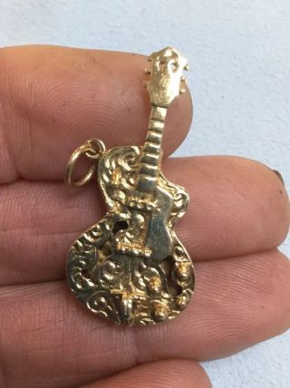 Fantastic Vintage 9ct Gold Guitar Pendant,  Lovely Detailing,  Ideal For Musician