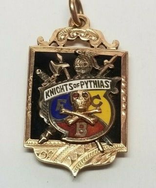 Antique Victorian 10k Gold Knights Of Pythias Masonic Watch Fob Pendant 6.  3g