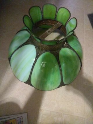 Vtg Stained Slag Glass Lamp Shade Large Green