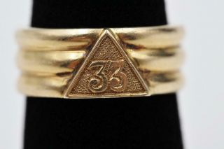 1949 Vintage Masonic Freemason Heavy 14k Gold 33rd Degree Deus Meumque Jus Ring