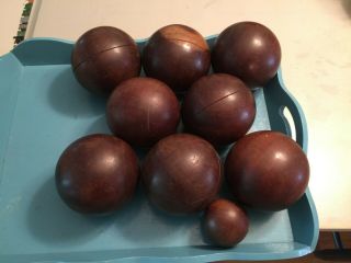 Vintage Wooden Bocce Ball Set - 9 Balls - Made In Argentina - Great Shape