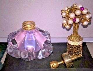 Vintage Perfume Bottle Faceted Glass Pink and clear glass Golden Filigree Metal 2