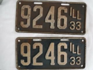 Vintage 1933 4 - Digit Illinois License Plate Set Pair