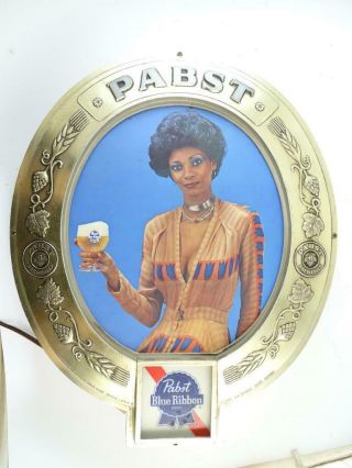Vintage Pabst Blue Ribbon Black Americana Woman Pin Up Light Up Sign Wall Mount