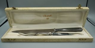 Vintage Christofle Knife & Fork Silver Plate Carving Set W/ Box 346
