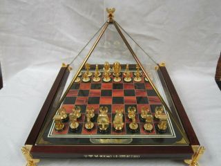 Rare Franklin King Tutankhamun Chess Set With Glass Pyramid Dome