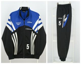 Mens Adidas Vintage Track Suit Jacket Pants Black Blue 90s Size D6 / Xl