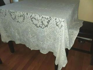 Vintage Estate White Lace Crochet Tablecloth Stunning 68 " X 78 "