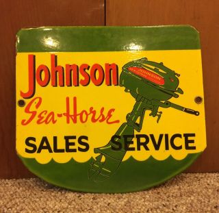Vintage Johnson Marine Sea Horse Sales And Service Outboard Motor Porcelain Sign