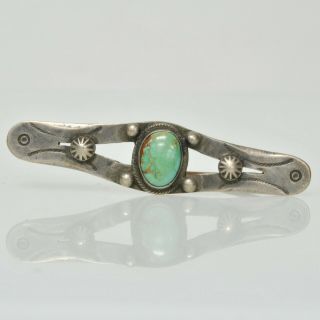 Vintage Navajo Southwestern Green Turquoise Repousse Sterling Silver Pin Brooch