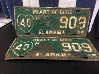 Vintage 1955 Alabama License Plate Pair
