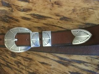 Vintage Belt Buckle Navajo Artist Schmallie Sterling Silver Ranger Engraved Set