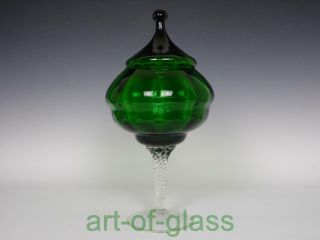 Large Italian Empoli Green Pedestal Glass Candy Jar/trinket Box Vintage Retro